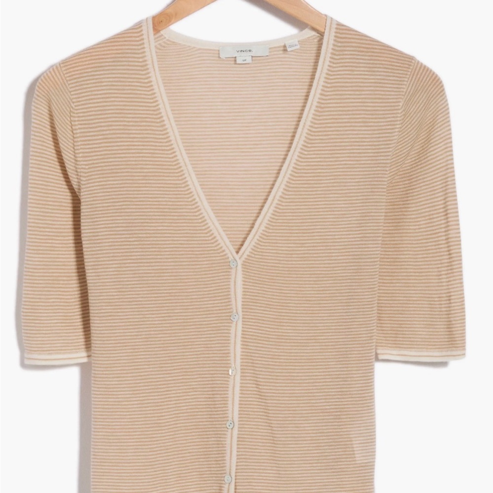 Vince Micro Stripe Wool Blend Cardigan Short Sleeve $348 NWT S